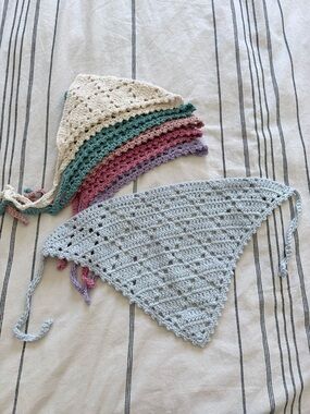 Handmade Crochet Diamond Lace bandana light blue